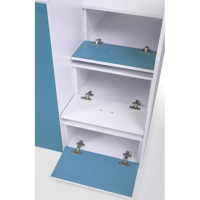 Двоярусне ліжко для дітей, підлітків з місцем для зберігання - Двоярусне ліжко з письмовим столом, шафою, полицею, шухлядами, сход