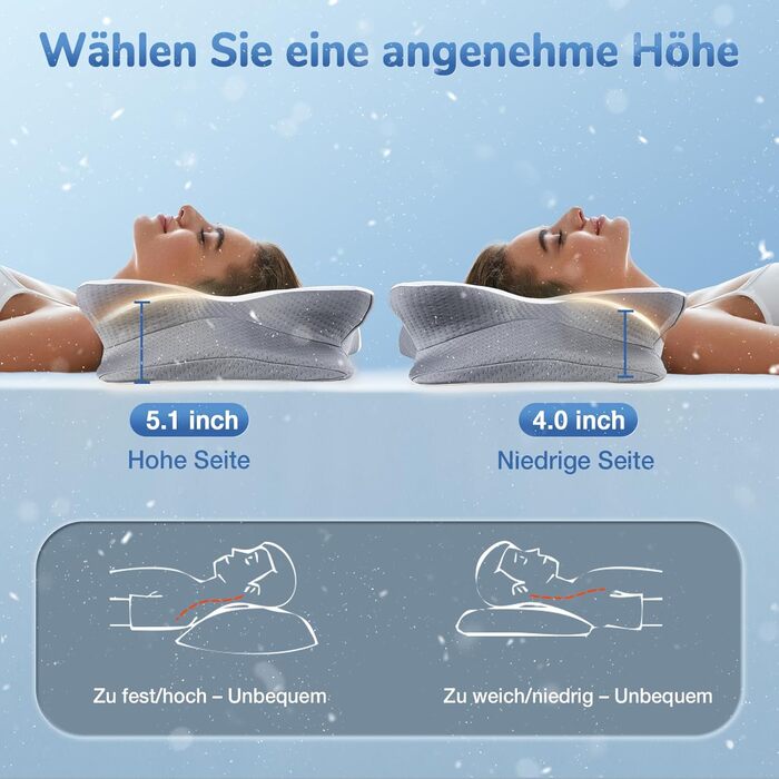 Подушка для шиї, ортопедична подушка з піни з ефектом пам&39яті, сертифікована Oeko-TEX, ергономічна подушка для підтримки шиї, подушка для сну на боці, на спині та на животі, сіра