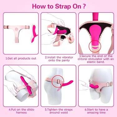 Страпон-фалоімітатори, вібраційні секс-іграшки для жінок, портативний страпон-фалоімітатор Wordone Harness з 10 подвійними режимами вібрації, вібратором для точки G та стимуляцією клітора з пультом дистанційного керування для пар та лесбіянок Rose