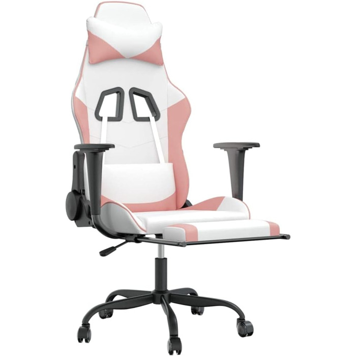 Геймерське крісло з підставкою для ніг, біла та рожева штучна шкіра, металевий матеріал