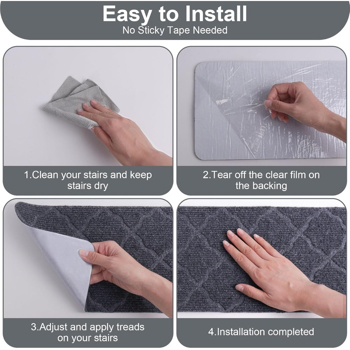 Нековзні сходинки для дерев&39яних сходинок, 20 x 76 см, нековзні сходинки для використання всередині приміщень, килимові сходинки із самоклеючою основою, знімні та придатні для прання в пральній машині, світло-сірий візерунок 7