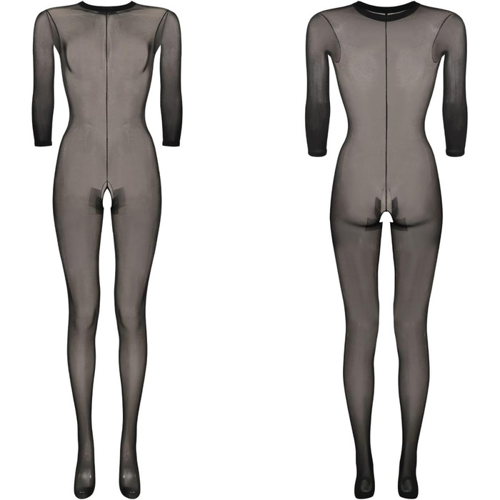 Прозорий жіночий боді-сітка, з довгими рукавами, чорний, універсальний розмір