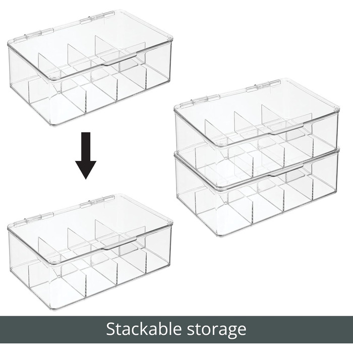 Чайна коробка mDesign з 8 відділеннями Практична коробка для зберігання чайних пакетиків Універсальна штабельована коробка для кухні Набір з 2 шт. Прозора