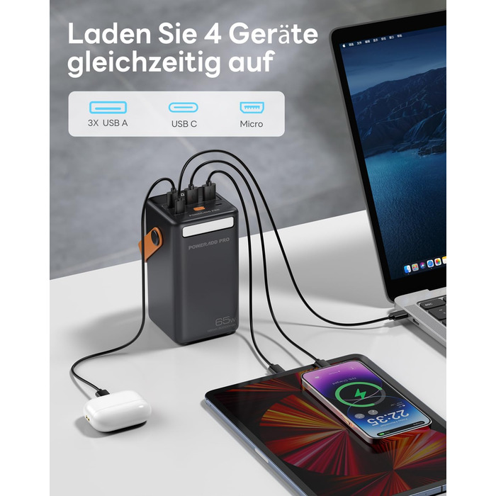 Зовнішній акумулятор Портативний ноутбук Power Bank зі світлодіодним дисплеєм Швидка зарядка, сумісний з iPhone, Samsung, ноутбуком MacBook, iPad тощо, Power Bank для подорожей, кемпінгу, на природі, 50000mAh USB C