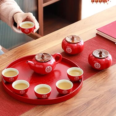 Чайний сервіс Кунгфу Традиційний китайський керамічний набір для чаювання молодят, святковий червоний колір, ідеально підходить для церемонії та весільного святкування