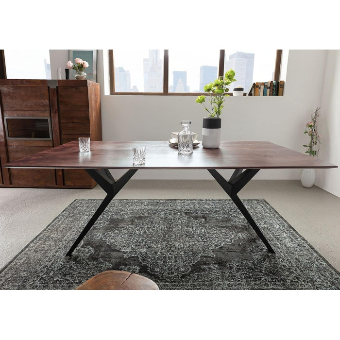 Обідній стіл з масиву дерева Swiss Edge 08 виготовлений з акації - сірий, лакований ніжки матово-чорного кольору 140x90 см обідній стіл з масиву дерева, 24.DE