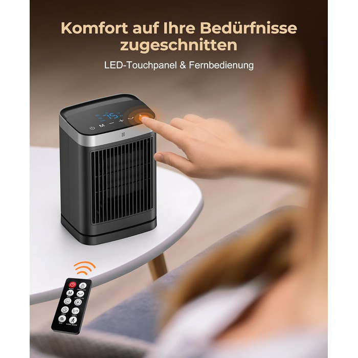 Енергозберігаючий електричний вентилятор-обігрівач з дистанційним керуванням, 2000 Вт, компактний, керамічний нагрівач PTC, тихий з 12-годинним таймером, 3 режими, захист від перегріву та перекидання, електричний обігрівач для спалень