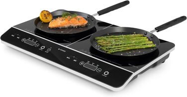 Індукційна плита Navaris 2 Plate - Мобільна на 3500 Вт - Портативна подвійна варильна поверхня для кемпінгу - Індукційна плита з сенсорним дисплеєм таймера та виявленням горщика Чорний глянсовий