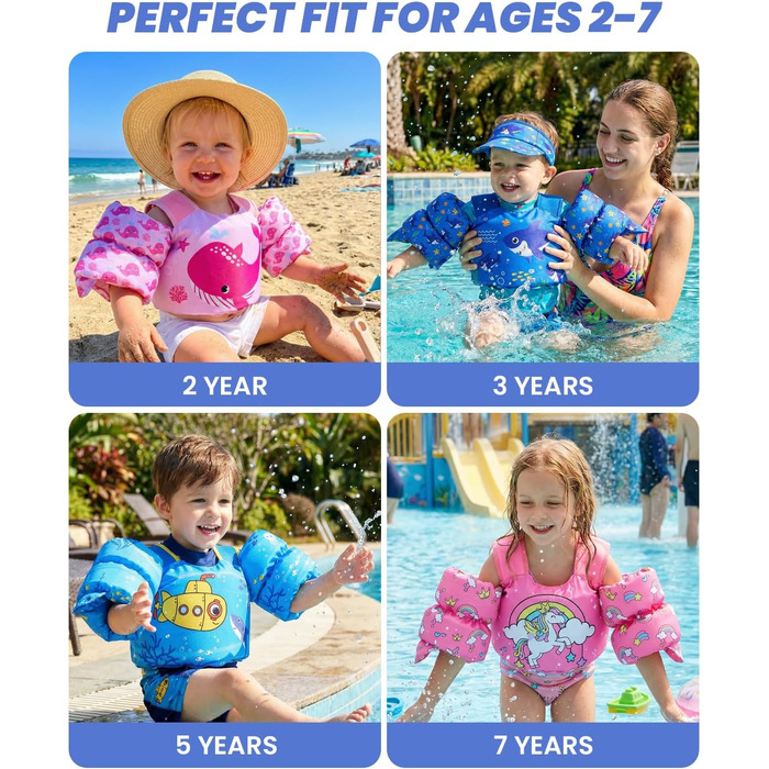 Дитячий плавальний жилет Gogokids з крильцями для плавання для дітей віком 15-30 кг, сертифікований засіб для плавання EN 13138-1 для дітей віком 2-6 років, плавальна локшина для малюків з крильцями для басейну, пляжу та плавання, світло-рожевий