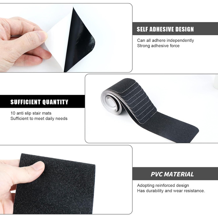 Самоклеючі, нековзні сходинки, 10 шт. , 60x10 см, для дерев&39яних сходинок та підлоги, чорні