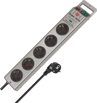 Розетковий подовжувач із захистом від перенапруги (багаторозеткова розетка з кабелем 2,5 м і вимикачем - з ударостійкого полікарбо