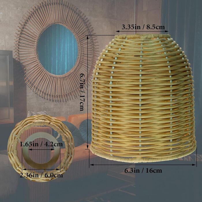 Абажур Підвісний абажур Вінтажний ротанг плетена люстра Абажур Світловий чохол для вітальні Спальні Готель Ресторан Набір з 2 шт.