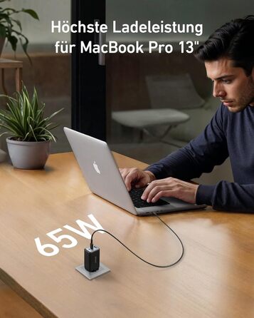 Компактний адаптер живлення USB-C для MacBook Pro, iPad Pro, Steam Deck, Galaxy S20, Dell XPS 13, Note 20/10, iPhone 15, Pixel Bla