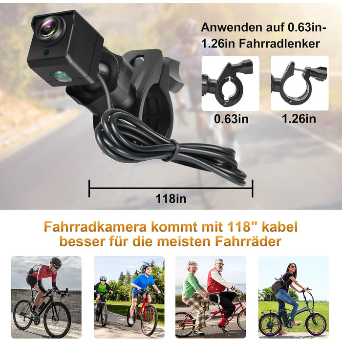 Камера заднього виду для велосипедів, дзеркало заднього виду для велосипеда з кутом огляду 110 та 4,3-дюймовим AHD-монітором, поворотне кріплення на 360 з нічним баченням для гірських велосипедів, електровелосипедів, керма, шосейних велосипедів