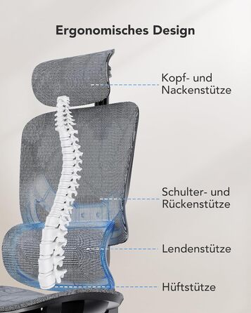 Ергономічне сітчасте офісне крісло HUANUO, стілець з високою спинкою та регульованою поперековою опорою, підлокітники, функція нахилу, сітчасте ігрове крісло для комп&39ютера