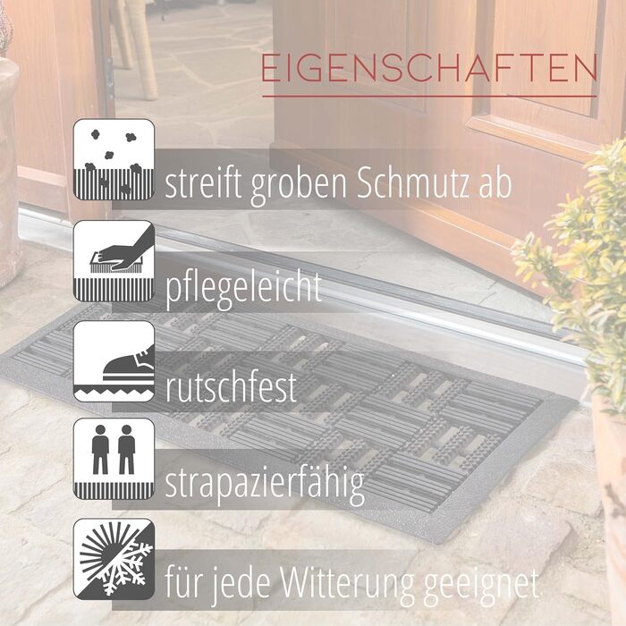 Гумовий килимок для вулиці Astra, 25x60 см, 2 шт. - Динамічний гумовий килимок для вулиці, нековзний та міцний - Килимок для вулиці - Висота 6 мм, 25 x 60 см - 2 шт., рифлений