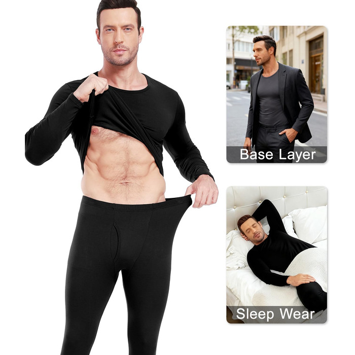 Чоловічий комплект термобілизни Wirarpa, бавовна, легкий, м&39який термобілизняний комплект та майка з довгими рукавами та довгі труси, чорний, L