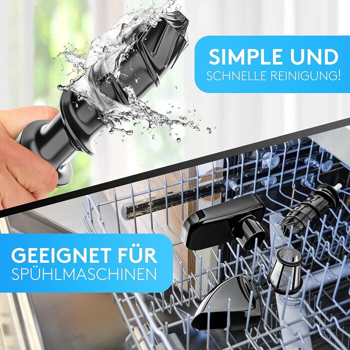 ОРИГІНАЛ - Повільна соковижималка - Соковижималка для овочів і фруктів - 150 Вт Вітамінна фруктова соковижималка з функцією перевороту, включаючи щітку для чищення - Не містить BPA