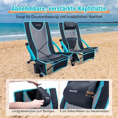 Пляжний стілець CHANGEMOORE з сумкою-холодильником 2-в-1, складний, 136 кг, вкл. тримач для напоїв, знімну подушку та сумку для перенесення для пляжу, саду, пікніка, подорожей (синій) комплект з 2 предметів