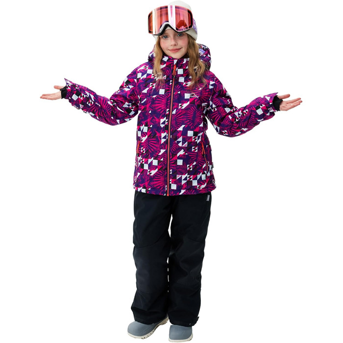 Зимовий комбінезон для дівчаток, комплект з лижної куртки та штанів, капюшон з бретелями, вітрозахисний, водонепроникний, теплий, розмір 140-152, яскраво-рожевий