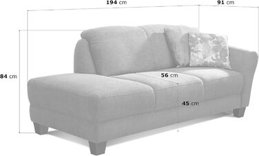 Шезлонг з пружинною серцевиною та правим підлокітником у стилі кантрі, 194 x 84 x 91 см, світло-сірий, правий підлокітник, ніжки натуральний паризький світло-сірий