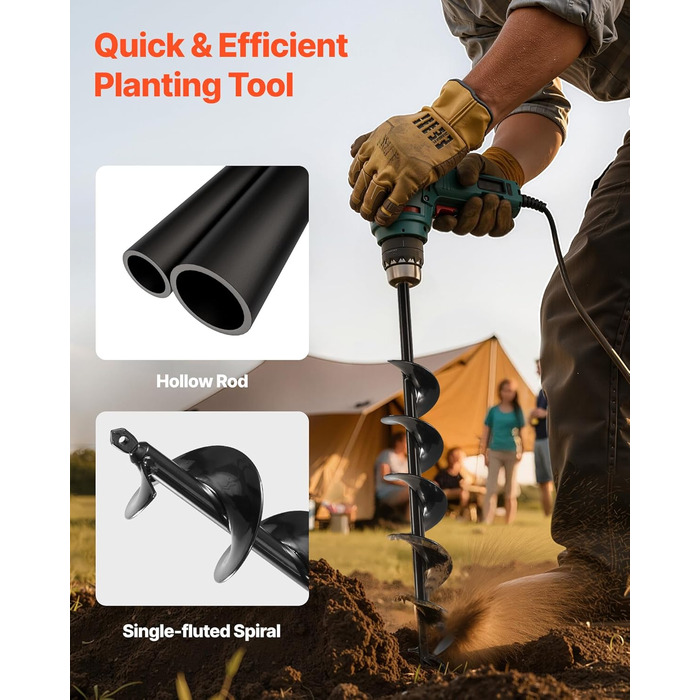 Бур для земляного буріння, діаметр 8x60 см, для стовпів, з шестигранним хвостовиком 3/8 дюйма, бур для копання ям, насадка для буріння отворів для встановлення садових стовпів та огорож