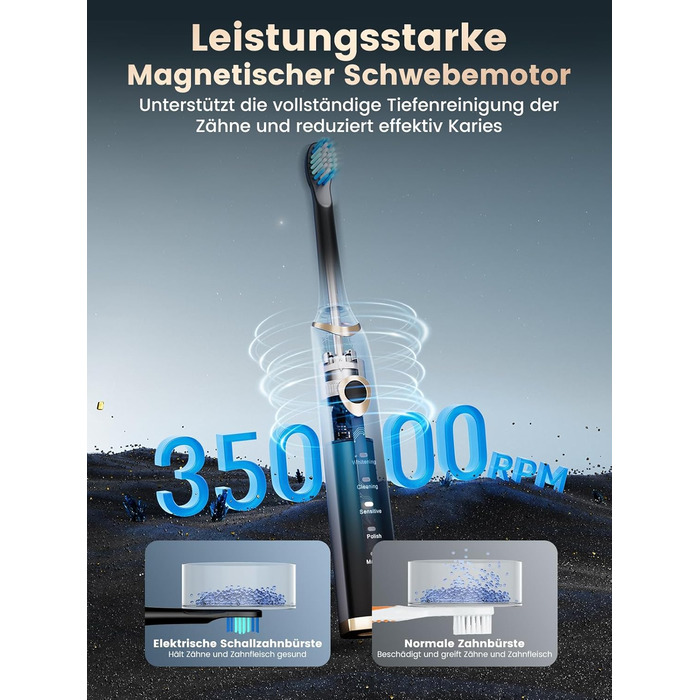 Електрична зубна щітка, звукова зубна щітка 5 режимів, 30-секундне нагадування, електрична зубна щітка відбілює ваші зуби за два тижні, 8 змінних насадок із хвилястою мякою щіткою 3D, електрична зубна щітка IPX7