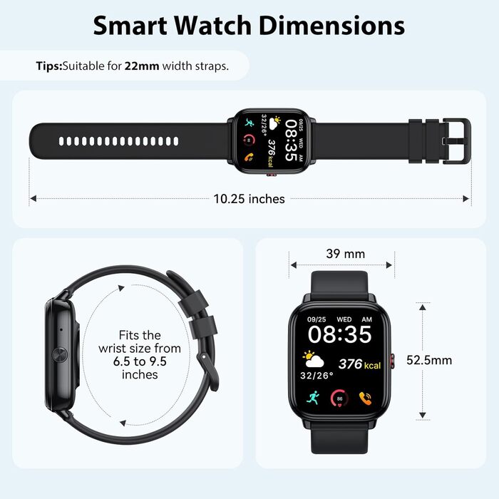 Розумний годинник для чоловіків та жінок, 1,83-дюймовий сенсорний HD-екран, 20-денний час роботи від батареї, фітнес-годинник з пульсометром, монітором сну, крокоміром, функцією Bluetooth-дзвінків, 112 спортивних режимів, водонепроникність IP68, спортивни