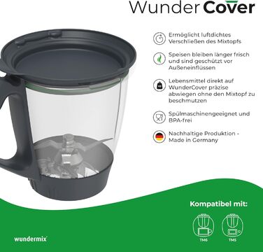 Кришка для зберігання свіжості WunderCover з функцією зважування Аксесуари для герметичної кришки міксерної чаші Thermomix Вагова пластина для TM6 і TM5 Зроблено в Німеччині