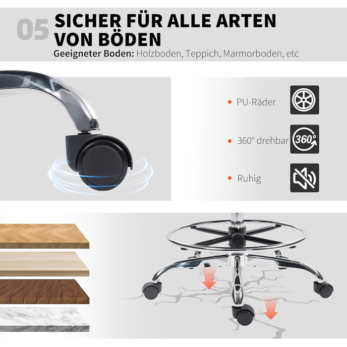 Офісний стілець HOMCOM Ергономічне робоче крісло з відкидними підлокітниками, регульованим кільцем для ніг та 4D поперековою опорою, регульоване за висотою поворотне крісло для малювання з сітчастою тканиною, чорний колір