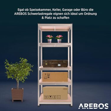 Високоміцний стелаж Arebos 180x75x45 см Вантажопідйомність 875 кг 5 полиць з МДФ Легке складання за допомогою вставної системи Оцинкований