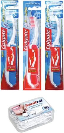 Упаковки портативних розбірних м'яких зубних щіток Colgate з Sanitral в упаковці 50 паличок для зубної нитки (набір з 4 шт. ), 3