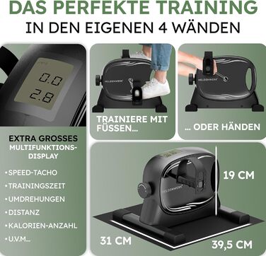 Набір педальних тренажерів HELDENWERK - Сертифіковано TV/GS, НОВИНКА 2025 року, включаючи кріпильний ремінь та протиковзкий килимок - Тренажер для рук та ніг для домашнього використання - Педальний тренажер для людей похилого віку, велотренажер