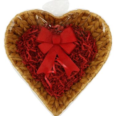 Подарунковий кошик у формі серця з водяного гіацинта натурального кольору з червоним паперовим наповнювачем та подарунковою упаковкою ідеально підходить для Різдва, Дня святого Валентина, весіль або для подарункових кошиків