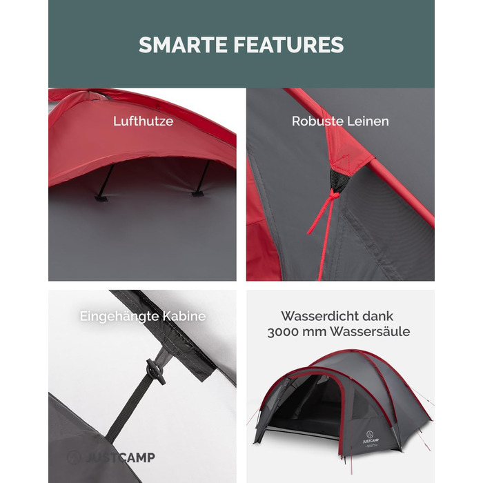 Намет для кемпінгу Scott на 4 особи, легкий, стійкий, водонепроникний - купольний намет (двостінний) із закриваючимся тамбуром - намет-іглу з вентиляційними капюшонами та москітною сіткою на спальному місці - сірий