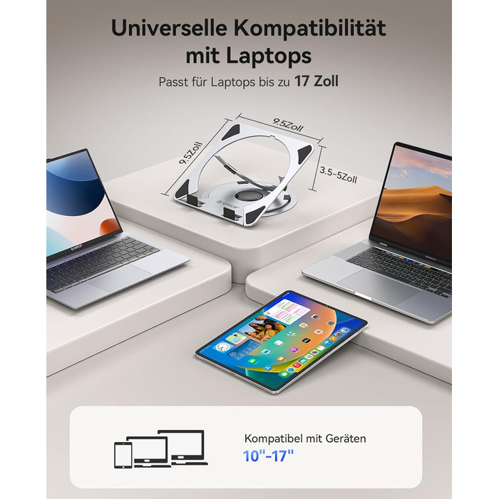 Основа для ноутбука ORICO NS1 срібляста регульована висота, алюмінієвий корпус, охолодження та поворотна база 360, ергономічний складаний стенд для ноутбуків 10-17 дюймів