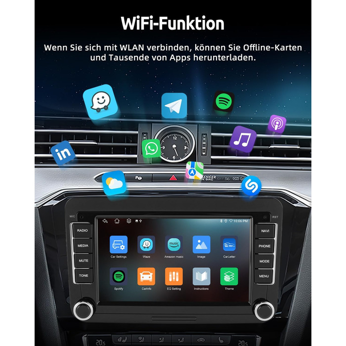 Автомобільне радіо ESSGOO Android 15 464G з бездротовим Android CarPlay для VW Golf MK5 MK6 Polo Caddy Passat Seat RCD330, 2 Din Bluetooth-радіо з 7-дюймовим сенсорним екраном FM RDS GPS WiFi навігація