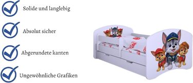 Дитяче ліжко Happy Babies із захистом від падіння для хлопчиків, 160x80 см, для дитячих кімнат з шухлядою, матрац, односпальне ліжко для дітей, біле, синє, з мотивом собаки