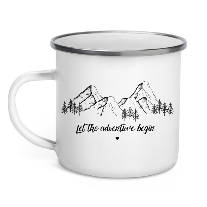 Емальована кружка &quotМаленька Матильда&quot з персоналізованою цитатою або приказкою, емальована кружка, подарунки для каравану для кемперів, емальована кружка, бляшана кружка для кемпінгу, аксесуари для каравану, прикраса для гір (Нехай пригоди.)