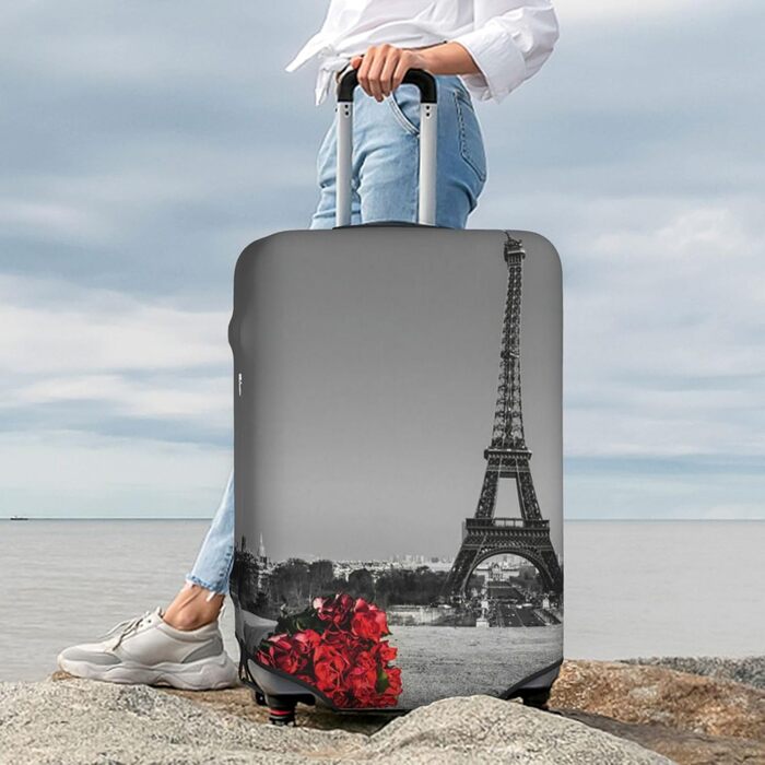 Чохол для валізи Паризька вежа з трояндою, міцний захист для багажу розміру XL (45.7-81.3 см), чорний