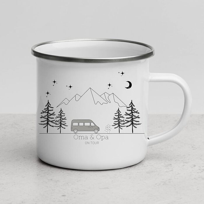 Емальована кружка Маленька Матильда, барвиста персоналізована кемпінгова кружка з іменем для кемпінгу, кавова кружка, аксесуар для каравану, кружка з нержавіючої сталі, подарунок для кемперів (сірий колір)