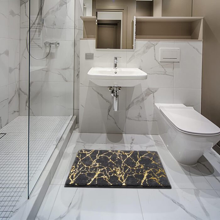 Килимок для ванної QJHOMO з нековзним покриттям, що миється, сірий килимок для ванної кімнати, золотистий декоративний килимок, розкішні аксесуари для ванної кімнати, м&39який абсорбуючий килимок з мікрофібри для ванни, 50x80 см (прямокутний) сірий та зол