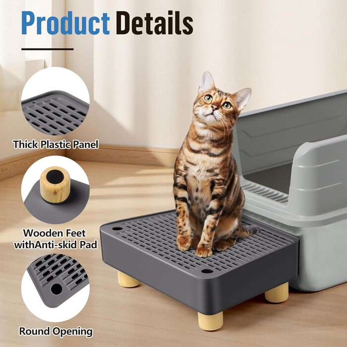 Пандус для котячого туалету, котячі сходинки та сходинки з дерев&39яними ніжками, функція фільтрації, легко очищувані сходинки для старших котів та кошенят, автоматичний котячий туалет (темно-сірий), 1 сходинка темно-сірий