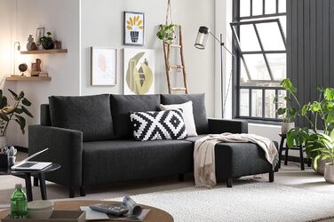 Диван-ліжко Traumnacht Avallon, L-подібний кутовий диван зі сном та місцем для зберігання речей у пуфі, виготовлений за німецькими стандартами якості, антрацит, 136 x 224 x 80 см