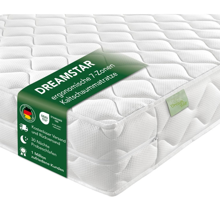 Матрац DREAMSTAR Ergo Flex Duo 7-зонний 140x200 см H2 та H3 Ергономічний матрац з холодної піни Гіпоалергенний та антибактеріальний Знімний та пральний чохол Oeko-Tex (16 см, 140 x 200 см) 140 x 200 см H2 та H3