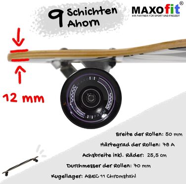 Лонгборд MAXOfit Mystic Deluxe 99 см клен + бамбук високоякісна дека ABEC-9 78A колеса різні дизайни для початківців та профі drop-through freeride cruiser повний компліт оригінал Німеччина 2025