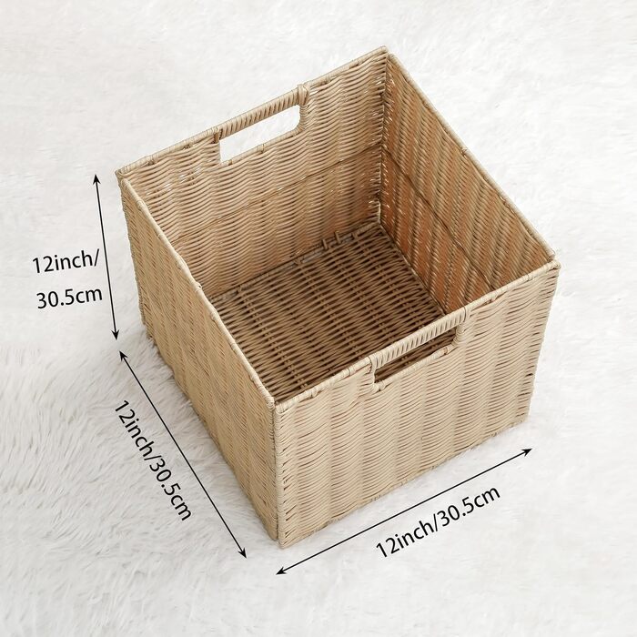 Набір із 4 предметів кошик з полицями Kallax Expedit/плетений кошик Kallax / 30,5 x 30,5 x 30,5 В см/пластиковий кошик з полицями/складаний кошик, плетений кошик/полиця-коробка для зберігання/кошик для зберігання, складний кошик з полицями, бежевий, 02