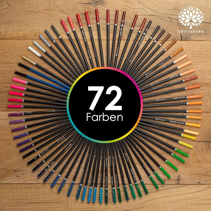 Набір кольорових олівців OfficeTree 72 - Професійні кольорові олівці для дорослих - На масляній основі, м&39які грифелі, висока пігментація, включає аксесуари - Набір олівців для художників - Олівці для малювання