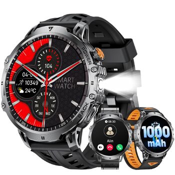 Розумний годинник LIGE Military для чоловіків (3 ремінці) - 1000 мАг/1,85 дюйма HD великий сенсорний екран/світлодіодна підсвітка, фітнес-годинник з понад 110 спортивними режимами, відстеження серцевого ритму/сну, спортивний годинник для iOS/Android, наси