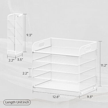 Рівневий органайзер для столу з ручкою та знімними тримачами для ручок, сітчастий органайзер для паперу/файлів на столі, лоток для листів та канцелярського приладдя (білий) Білий 1, 5-